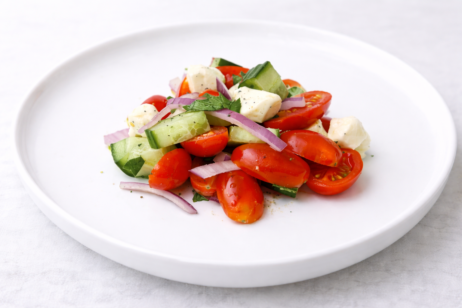 Fresh Cucumber Tomato Salad with Mozzarella